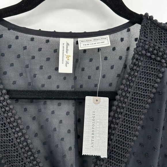 NWT ANTHROPOLOGIE Meadow Rue Black Minetta Crochet Sheer Tiered Dress 4 Petite - Picture 11 of 13